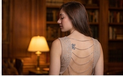 Beige dress back chains